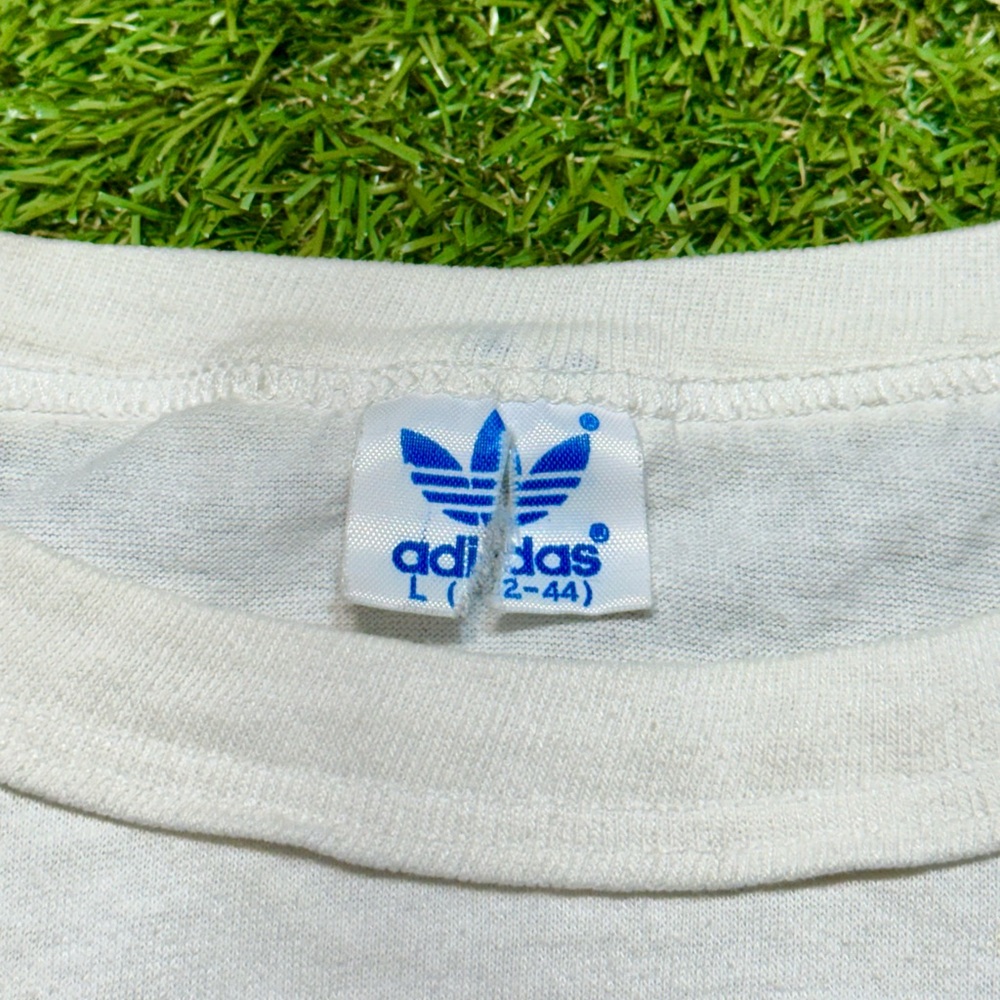 Vintage 80s Adidas Trefoil Logo Short Sleeve T-Shirt Men’s Size Large White Blue - Picture 3 of 7